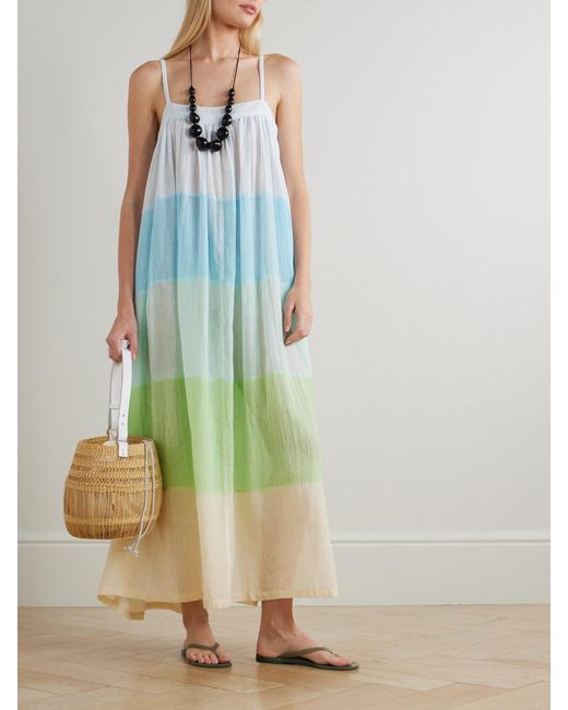 Lemlem Blue Eda Striped Cotton-Gauze Midi Dress