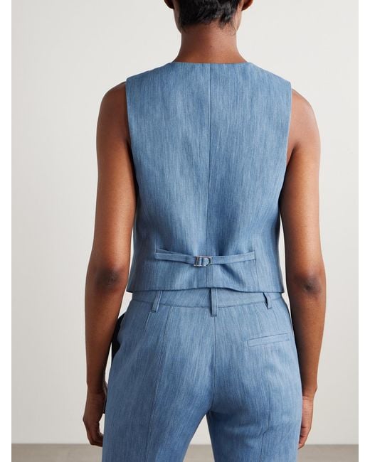 Gabriela Hearst Blue Coleridge Cotton And Linen-Blend Chambray Vest