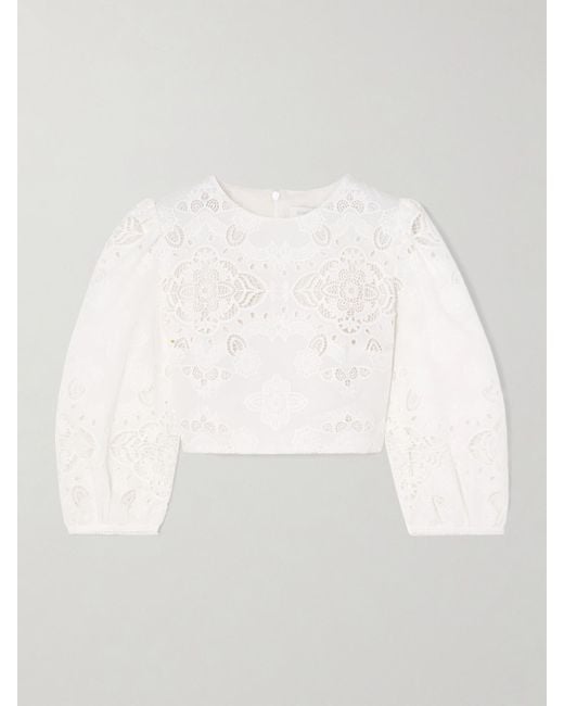 Borgo De Nor White Alfie Cropped Broderie Anglaise Poplin Top