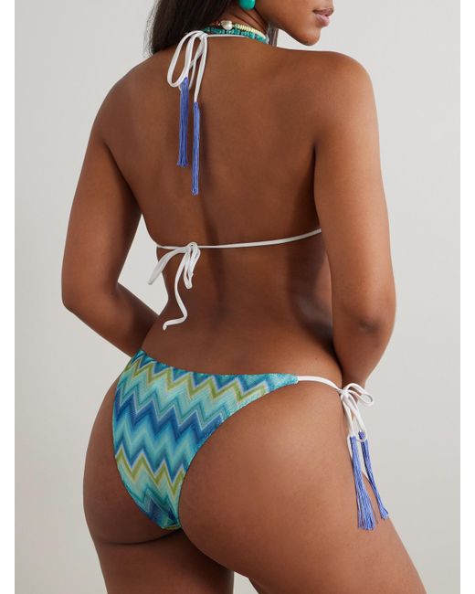 Missoni Blue Mare Triangel-Bikini Aus Gestreiftem Häkelstrick Mit Fransen