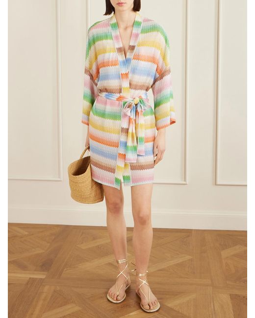 Missoni Gray Mare Belted Striped Metallic Crochet-Knit Cover-Up