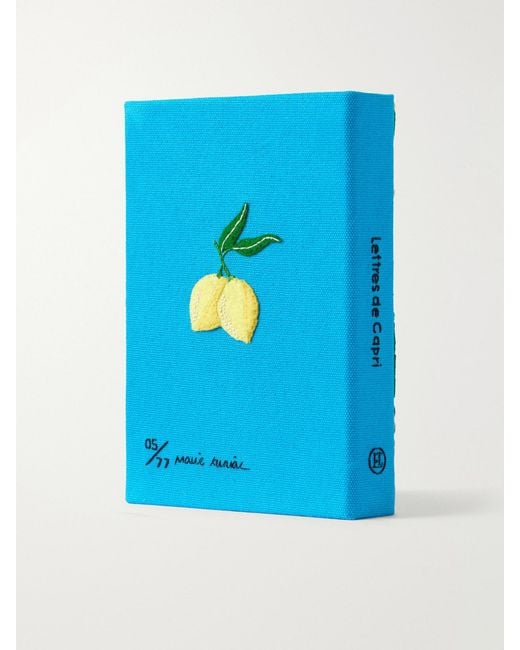 Olympia Le-Tan Blue Lettres De Capri Embroidered Canvas Clutch