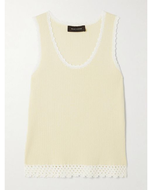 Wales Bonner Natural Alice Crochet-Trimmed Knitted Cotton-Blend Tank