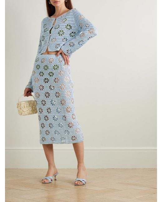 Calle Del Mar Blue Cropped Crocheted Cardigan