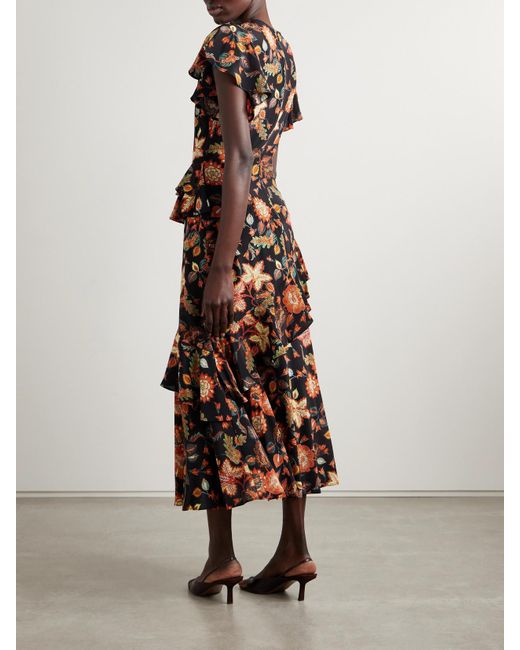 Ulla Johnson White Amaia Tiered Ruffled Floral-Print Silk Midi Dress