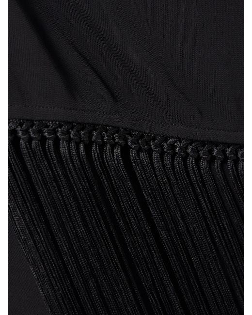 Acne White Dassy One-Shoulder Fringed Tie-Detailed Stretch-Knit Gown