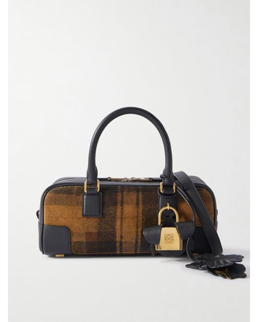 Sac Porté Épaule En Daim À Carreaux Et À Finitions En Cuir Amazona 23 Loewe en coloris Brown