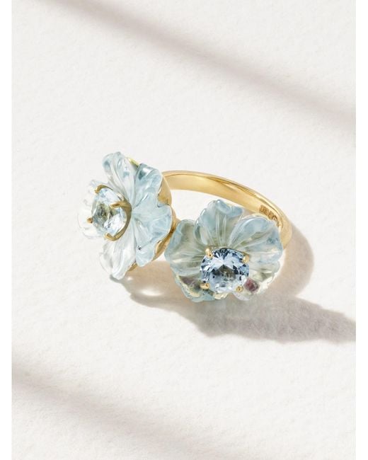 Irene Neuwirth Metallic Tropical Flower Duet Ring Aus 18 Karat Mit Aquamarinen