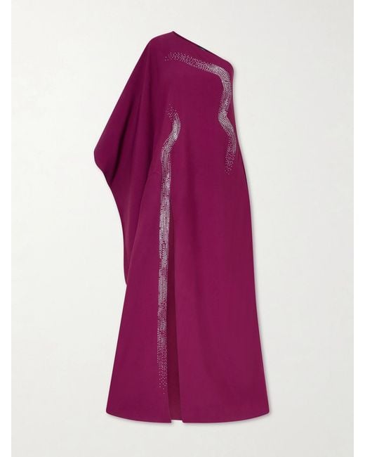 Taller Marmo Purple Palladium One-Shoulder Crystal-Embellished Crepe-Cady Gown