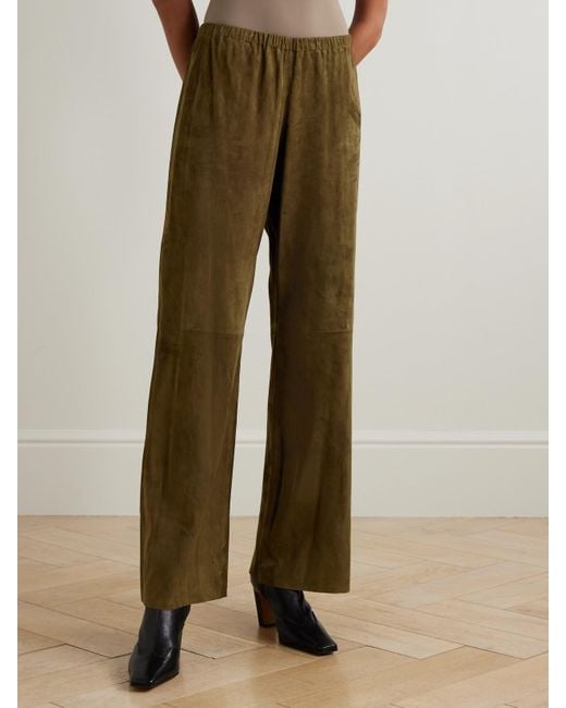 Nour Hammour Green Olan Suede Wide-Leg Pants