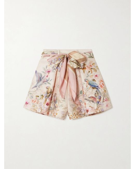 Zimmermann Natural Rebellion Tuck Tie-Detailed Printed Silk And Cotton-Blend Shorts