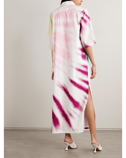 Rosie Assoulin White Oversized Maxi-Hemdblusenkleid Aus Baumwollpopeline Mit Batikmuster