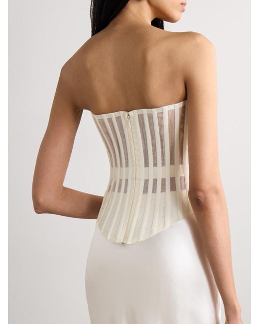 Danielle Frankel Natural Milo Organza And Grosgrain-Trimmed Ruched Tulle Bustier Top