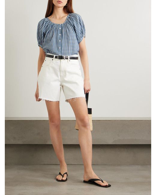 Doen Blue June Bluse Aus Einer Biobaumwolle Mit Gingham-Karo Und Raffungen