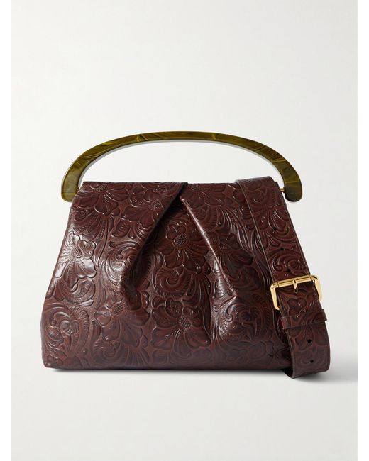 Dries Van Noten Brown Embossed Leather Shoulder Bag