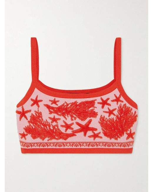 Versace Red Bustier Aus Frottee Aus Einer Baumwollmischung Mit Jacquard-Muster
