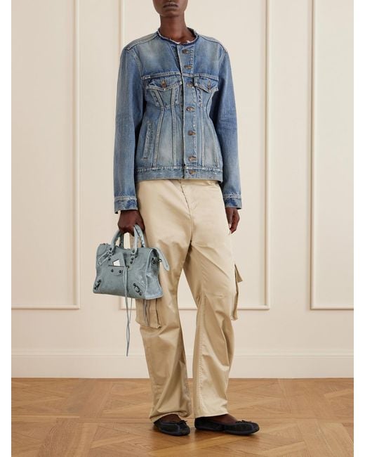 Balenciaga Blue Le City Small Embellished Crinkled-Leather Tote