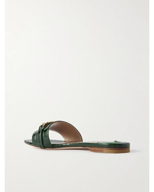 Tom Ford Green Logo-Embellished Leather Slides