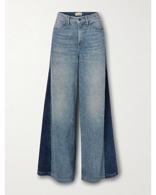 Nili Lotan Blue Ebony Paneled Two-Tone High-Rise Wide-Leg Jeans