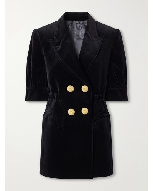 Blazé Milano Black Anyway Embellished Cotton-Velvet Mini Dress