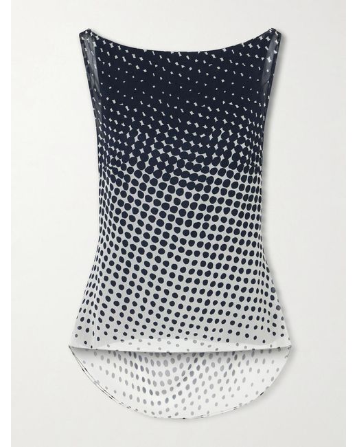 Christopher John Rogers Blue Halftone Wiggle Dot Printed Crinkled-Chiffon Top