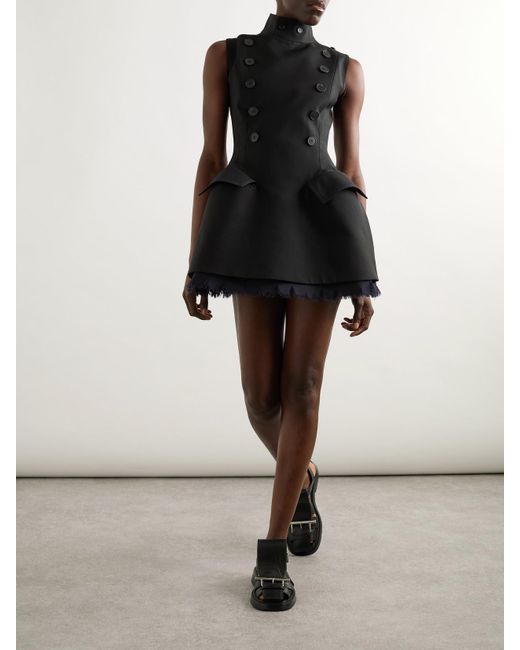 McQueen Frayed Chiffon-Trimmed Wool-Gabardine Mini Dress in