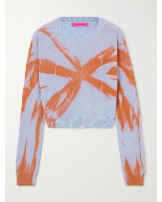 The Elder Statesman Blue Mythic Verkürzter Pullover Aus Tranquility-Kaschmir Mit Batikmuster