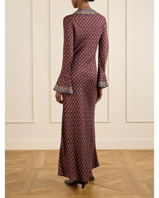 Doen Purple Davina Printed Silk-Blend Satin Midi Dress