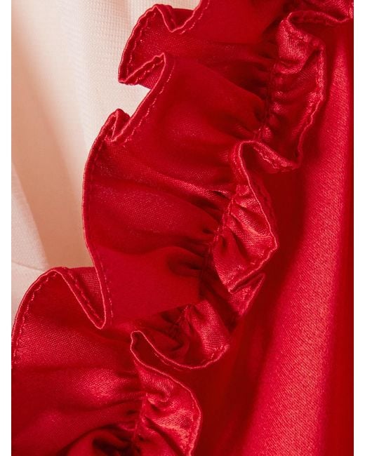 Simone Rocha Red Ruffled Pleated Jersey-Trimmed Silk-Satin Mini Dress