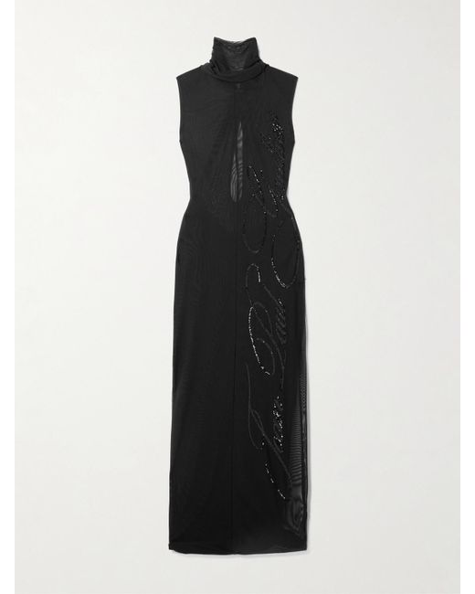 Jean Paul Gaultier Black Embellished Gathered Sequined Tulle Halterneck Maxi Dress