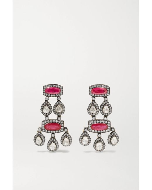 Amrapali Metallic Sterling Silver And 18-karat Gold Ruby And Diamond Earrings