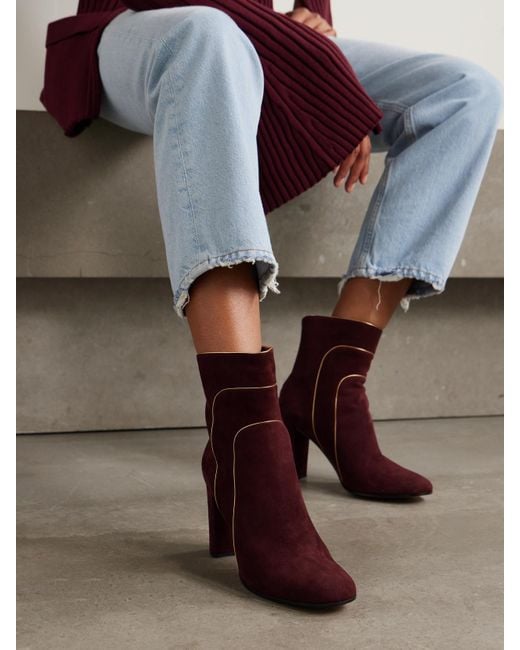 Gianvito Rossi Purple 85 Metallic Leather-Trimmed Suede Ankle Boots