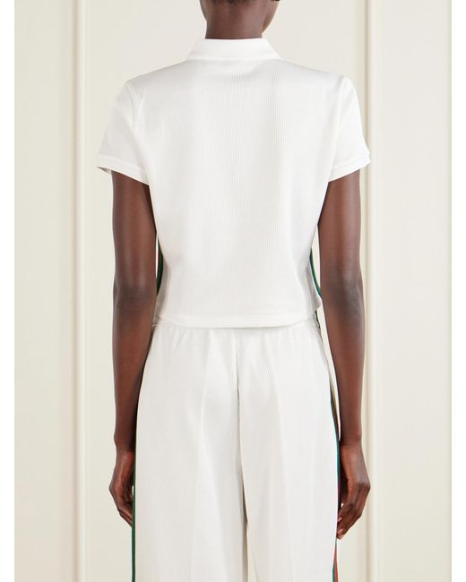 Gucci White Web-Trimmed Ribbed-Jersey Polo Shirt