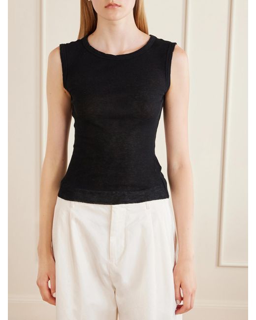 James Perse Black Ribbed Cotton And Cashmere-Blend Tank