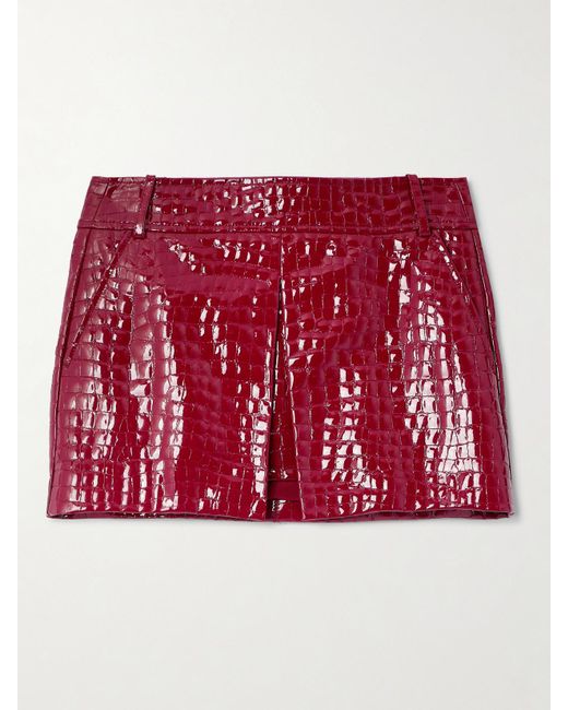 Tom Ford Red Croc-Effect Patent-Leather Mini Skirt