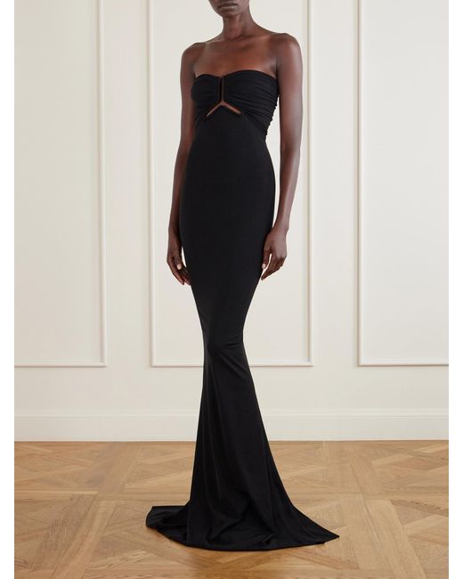 Rick Owens Black Allanah Strapless Draped Jersey Maxi Dress