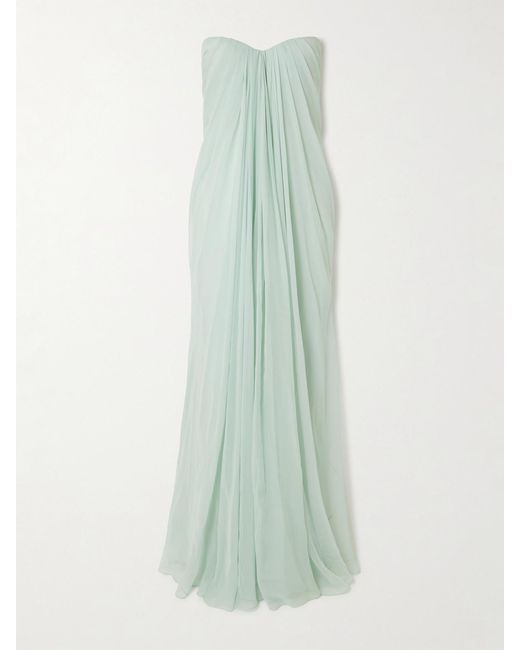 slim fit dress slacks Cutout Gathered Silk-chiffon Gown, US 8
