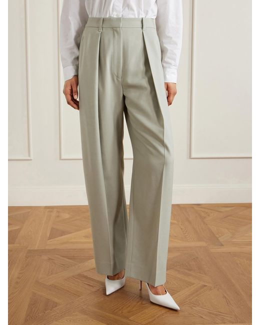 Victoria Beckham White Pleated Grain De Poudre Wide-Leg Pants