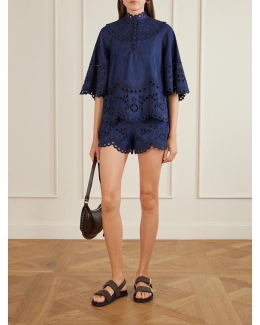 Zimmermann Blue Mahon Broderie Anglaise Denim Shorts