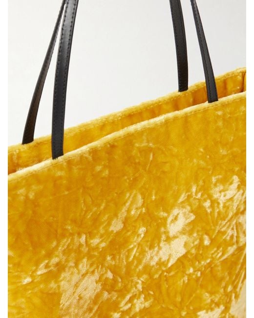 Valesque Yellow Thea Leather-Trimmed Crushed-Velvet Tote