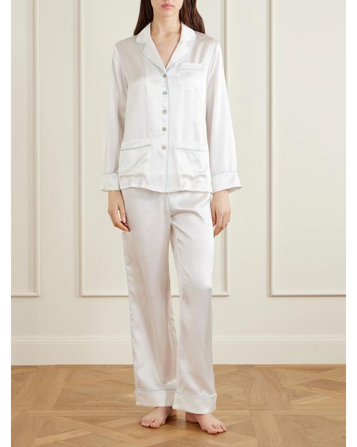 Olivia Von Halle White Coco Silk-Satin Pajama Set