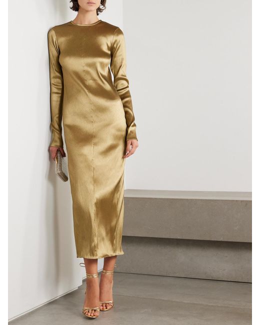 Dima Ayad Natural Convertible Cloqué-Trimmed Satin Midi Dress