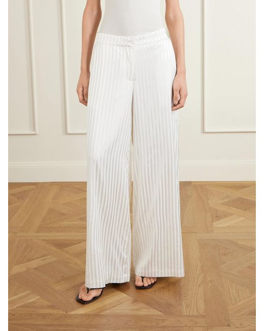 Abadia White Striped Stretch-Silk Satin Wide-Leg Pants