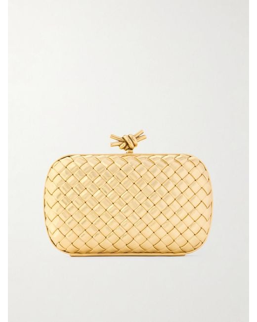 Bottega Veneta Knot Padded Intrecciato Metallic Leather Clutch