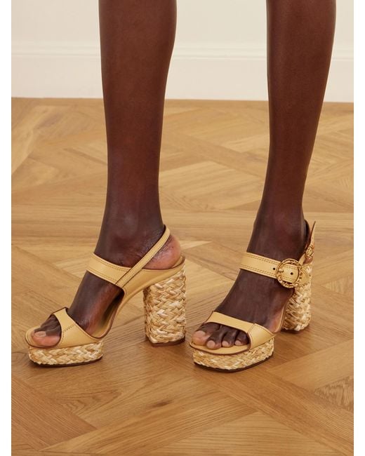 Zimmermann Metallic Solena Raffia-Trimmed Leather Platform Sandals