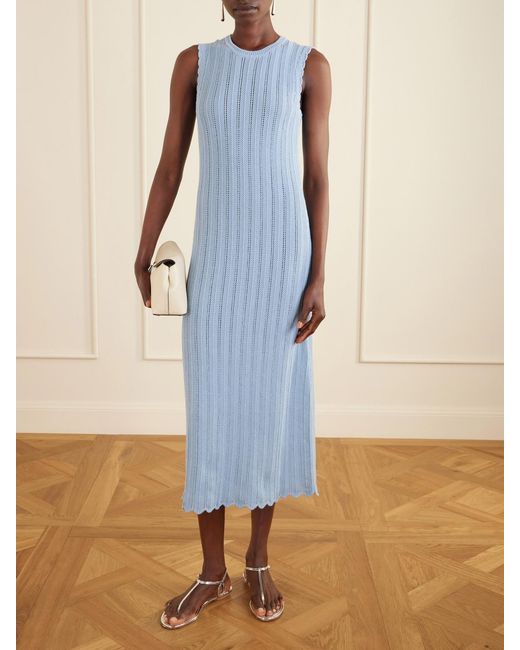Altuzarra Blue Sissi Scalloped Open-Knit Organic Cotton Dress