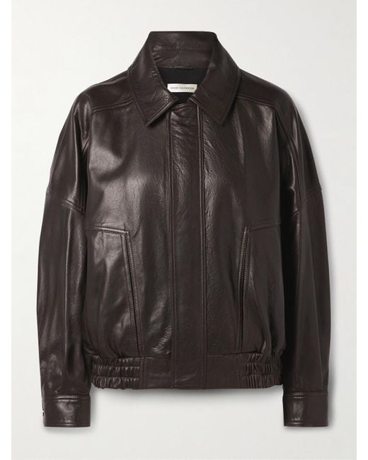 Nour Hammour Black Dalma Leather Bomber Jacket