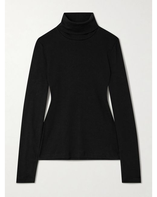 Flore Flore Black Dinah Ribbed Organic Cotton-Jersey Turtleneck Top
