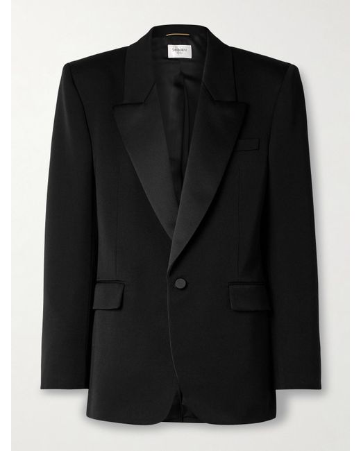 Saint Laurent Black Satin-Trimmed Wool Blazer