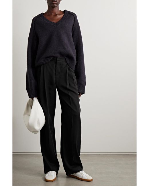 Vince Black Pleated Tencel Lyocell-Blend Straight-Leg Pants